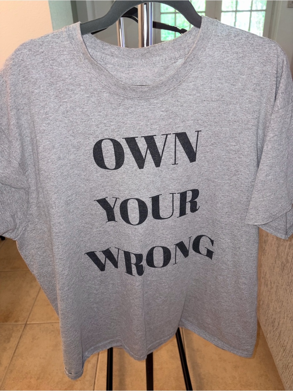 Heather Grey Graphic Tee with Bold Black Text - Picture 2 of 3